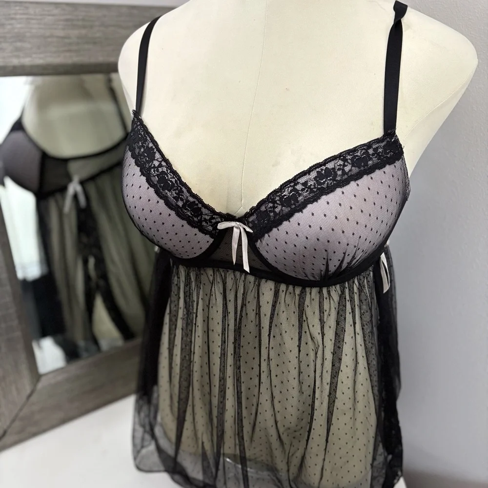 Dreamgirl Black Chemise with Lace Trim and Sheer Mesh